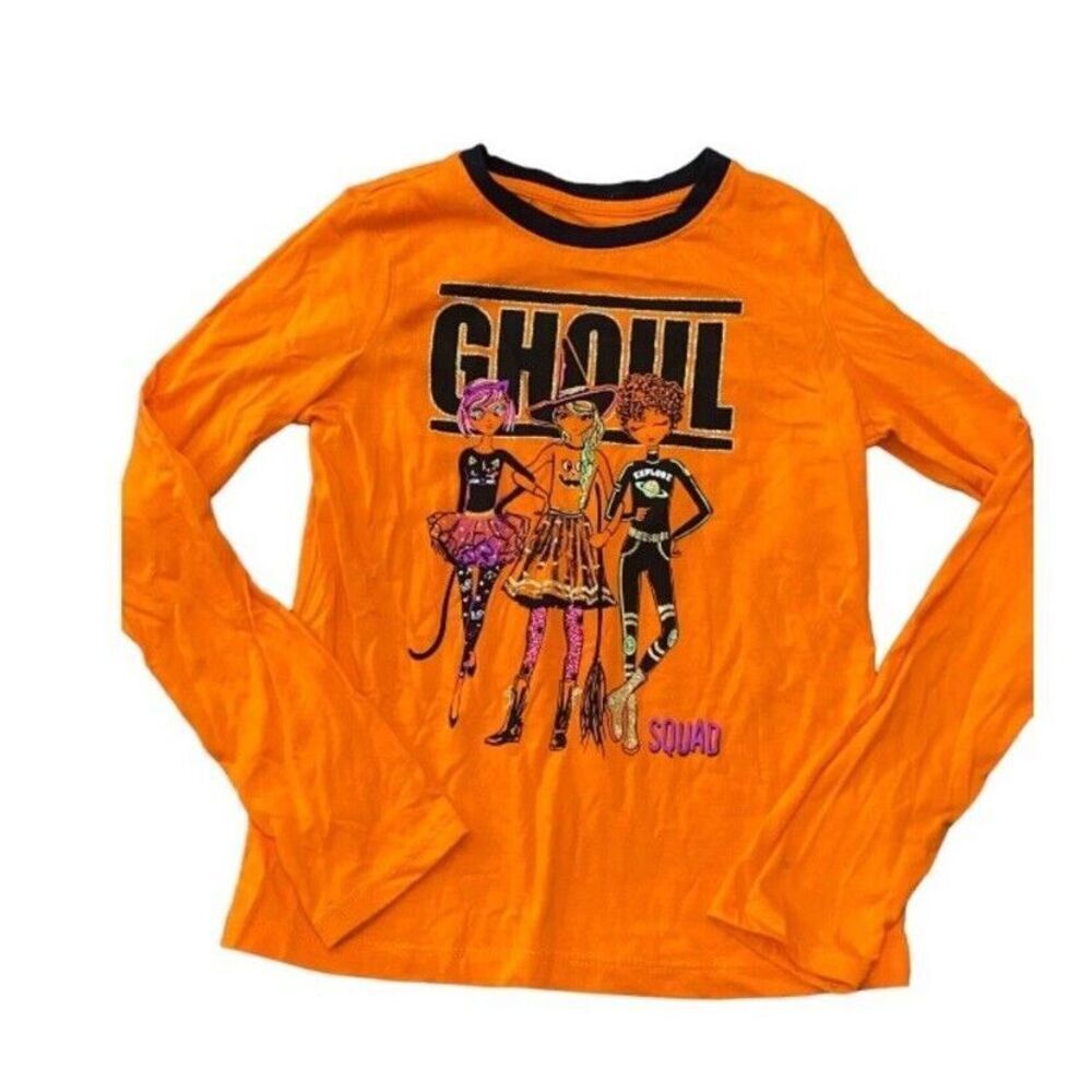 🦄3/$20🦄 Girls Orange Ghoul Squad Halloween Long Sleeve Shirt Size L (10-12)